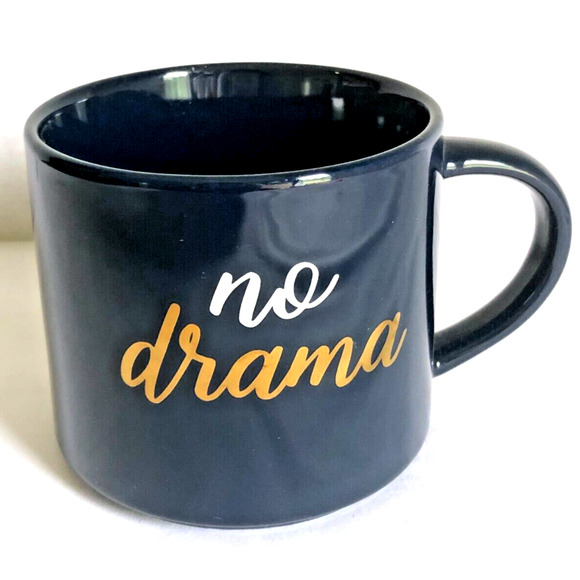 Threshold Dark Navy Blue No Drama Porcelain 12 oz. Coffee Tea Mug Cup Gold Spell - Picture 1 of 3